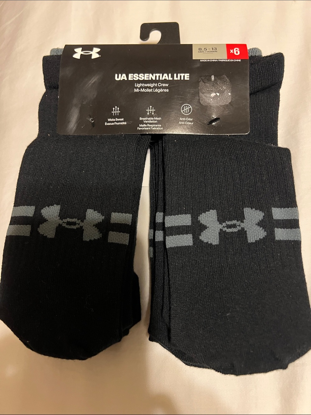 Under Armour Black Crew Athletic Socks with Gray Logo - 6 Pack